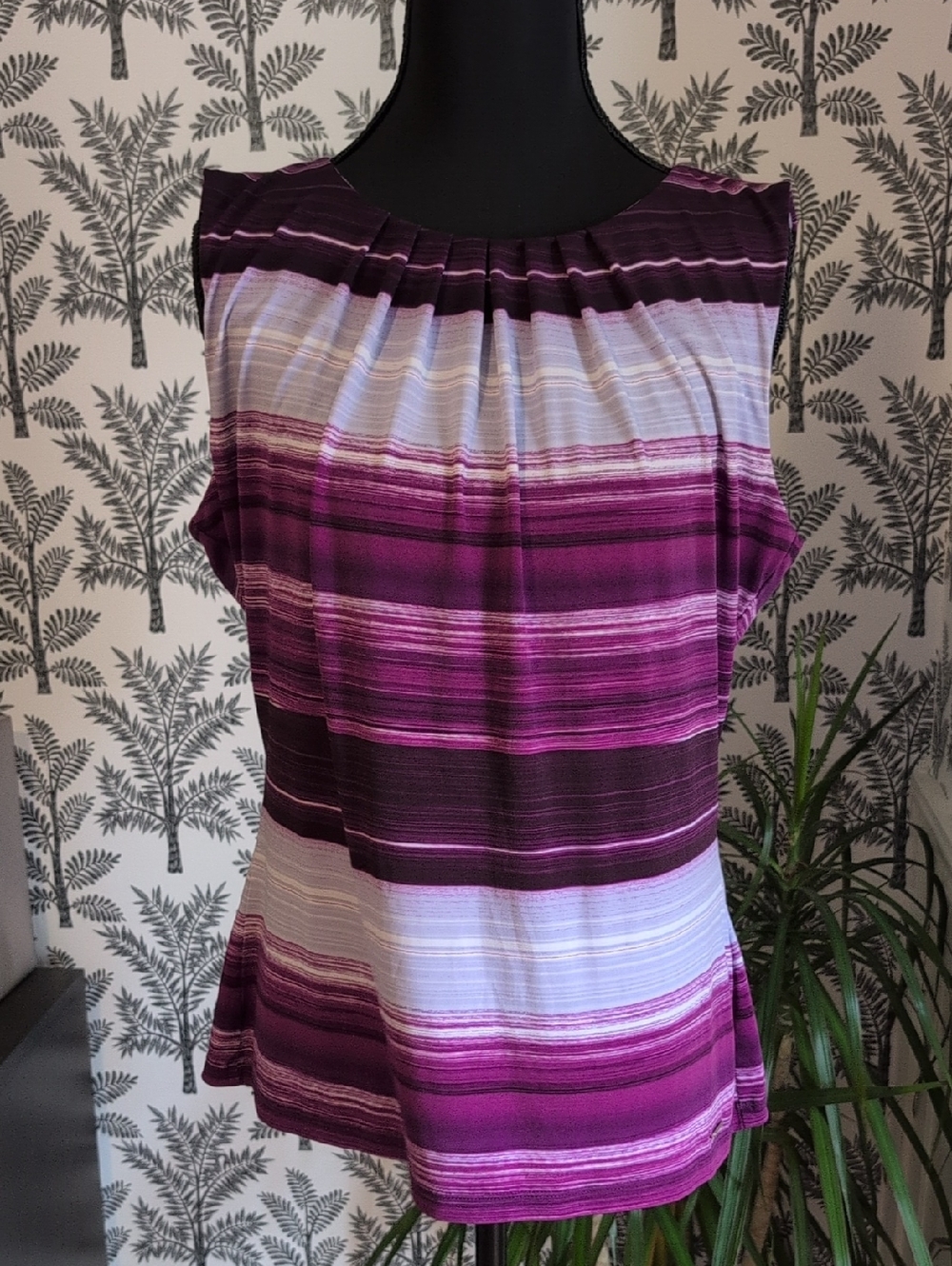 Calvin Klein Striped Purple Ombre Sleeveless Blouse